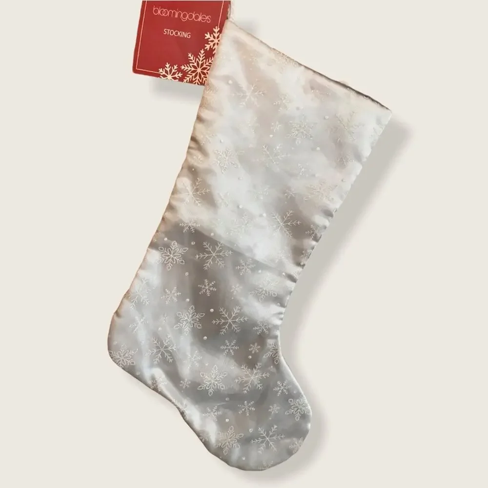 Bloomingdales Xmas Stocking Silver White Snowflake
